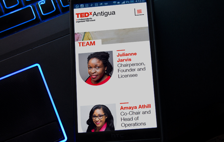 TEDxAntigua logo mobile responsive website